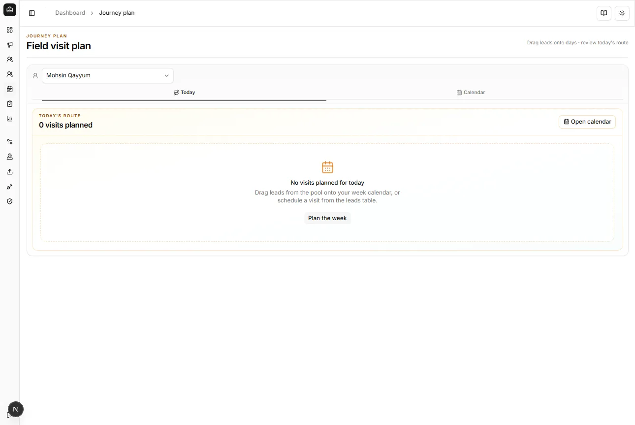 Journey plan Today tab — review outlets queued for the current day